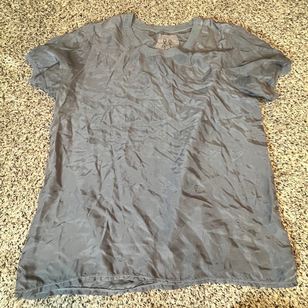 Pete & Greta Johnny Was Gray Silk Blend‎ Knit Trim Short Sleeve Top Blouse Large